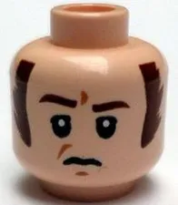 LEGO Light Nougat Minifigure, Head Male Brown Eyebrows and Long Sideburns, Frown