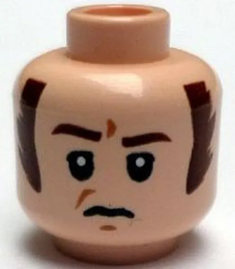 LEGO Light Nougat Minifigure, Head Male Brown Eyebrows and Long Sideburns, Frown