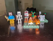 LEGO Minecraft Minifigures & Build Lot Steve Skeleton Wolf Fox TNT Campfire