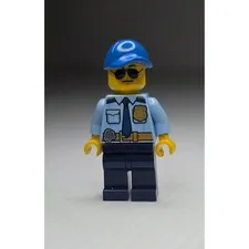 LEGO Police Officer Minifigure Cracked Arm Blue Cap Sunglasses