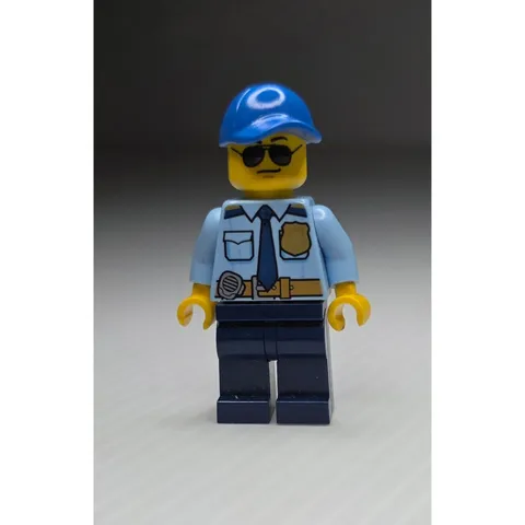 LEGO Police Officer Minifigure Cracked Arm Blue Cap Sunglasses
