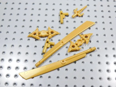 LEGO Pearl Gold Weapon Lot Minifig Propeller Blades Shurikens Sai Nozzle Guns BT