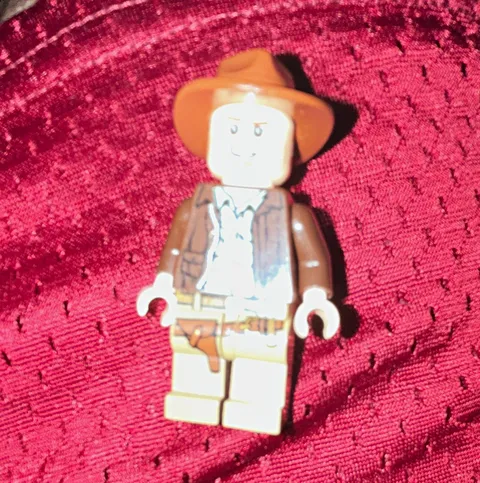 LEGO Minifigure Figure Brown Hat Brown Jacket Tan Legs Plastic Indiana jones