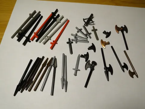 LEGO Minifigure Weapons Lot, Pieces Medieval swords, axe Spear Lance