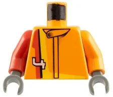 Lego Orange Minifigure TORSO Racing Suit Red Yellow Stripe No. 4 Piece D417
