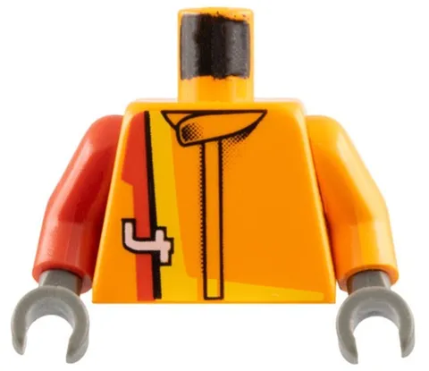 Lego Orange Minifigure TORSO Racing Suit Red Yellow Stripe No. 4 Piece D417