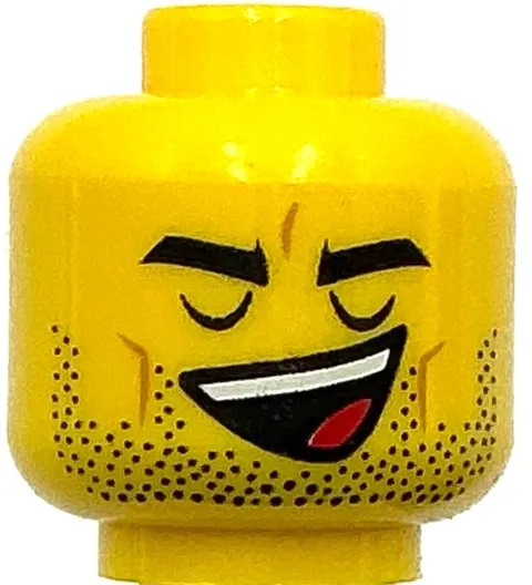 Lego New Yellow Minifigure Head Dual Sided Black Thick Eyebrows Stubble Part