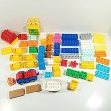 LEGO DUPLO 65 pcs BULK LOT Mixed Colors Bricks Specialty Parts Car Boat Wood Eye
