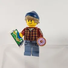LEGO City BAM Man With Donut And Cell Phone Hipster Urban Plaid Shirt Hat 