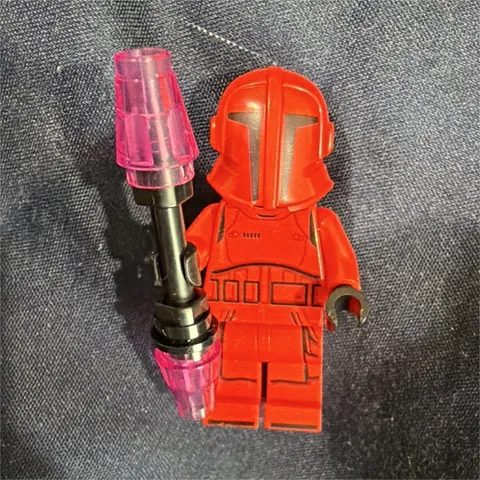 LEGO Red Armored Plastic Minifigure with Staff Accessory