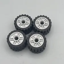 Lego Lot of 4 Wheel/Tire Lt Bl Gray Wheel 55981 24x14 Shallow Tread Tire 30684
