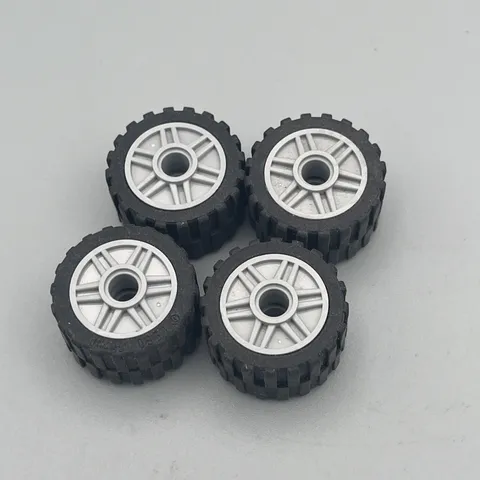Lego Lot of 4 Wheel/Tire Lt Bl Gray Wheel 55981 24x14 Shallow Tread Tire 30684