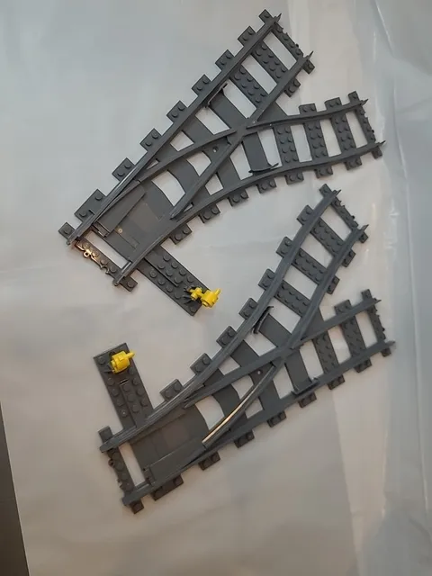 Lego RC Train Switch Track Dark Bluish Gray 1x Left 53407 1x Right 53404 w Throw