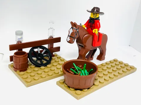 Lego Cowboy & Horse Minifigure - “Target Practice” Scene - Western Frontier