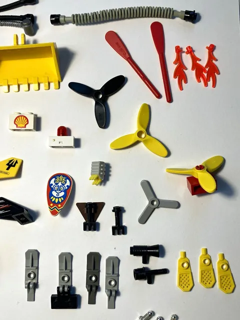 LEGO Mixed Parts & Accessories Lot - Printed Shell Tile, Propellers, Tools