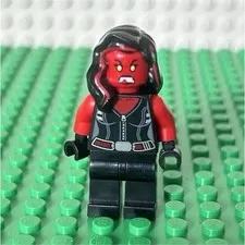 LEGO Minifigure Red Head & Arms with Long Black Hair Black Outfit
