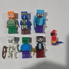 LEGO Minecraft Minifigure Lot Alex Zombie Skeleton Parrot + Weapons 7pc
