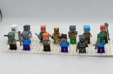 LEGO Minecraft Minifigure Lot 13 Steve Alex Skeleton Armor Weapons Mixed