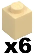Lego New Mosaic Part 3005 - Qty 6 - BRICK Tan 1 x 1 Stud Pieces TN04