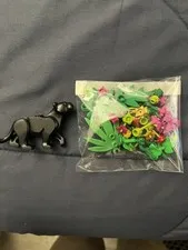 Lego City Jungle Black Panther Animal Figure with Lego plants and flowers