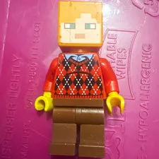LEGO Minecraft Minifigure Red Argyle Sweater, Orange Hair Pixel Face Brown Legs