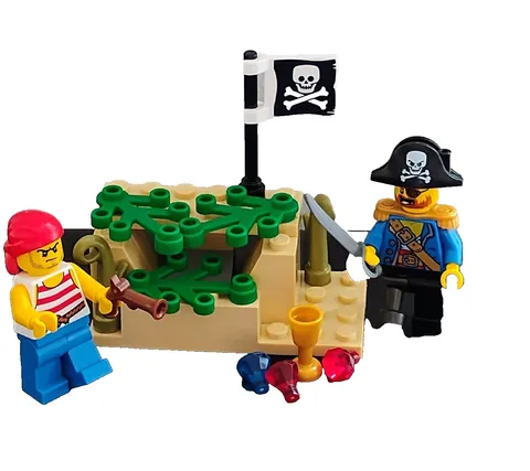 Custom Lego Pirates Island MOC, 2 Minifigures, Hidden Treasure & Accessories