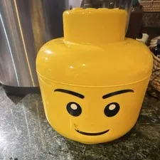 LEGO Yellow Storage Head Container Smiling Face Stackable 10in x 8.5in