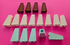 17 LEGO pieces, -75 degree angle inverted slope 2x1x3, #67440, brown white green