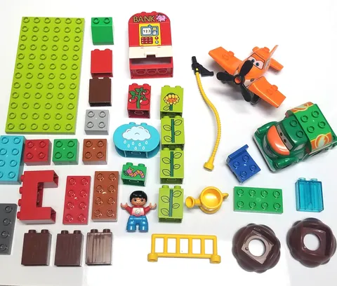 LEGO Duplo Lot 43 Pieces Dusty Plane Fuel Truck Bank ATM Minifigure Blocks