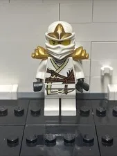 LEGO Minifigure Zane ZX njo0031 Ninjago White Ninja Gold Armor Swords