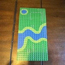 LEGO  Vintage Green Baseplate Custom Printed River Pattern w/ Blue & Yellow 1pc