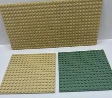 Lego Baseplate Lot 3, Two 16x16 plates (green and sand color), 32x16 base