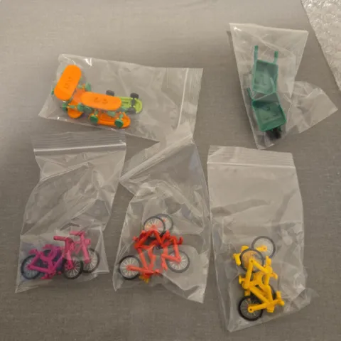 LEGO Lot 2 Magenta Bicycles, 2 Red, 2 Yellow, 2 Wheelbarrows, 5 Skateboards