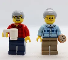 2) Grandpa + Grandma Lot Grandfather Grandmother LEGO® Minifigure Mini Figure