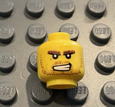 LEGO Yellow Head Brown Eyebrows And Light Stubble, Gritted Teeth, Angry Upset