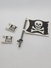 LEGO Pirates Printed Skull & Crossbones Flags Lot w/ Pole 3 Pieces Black/White