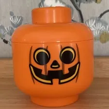 LEGO Orange Pumpkin Minifigure Head Storage Container, Plastic 4.5 in