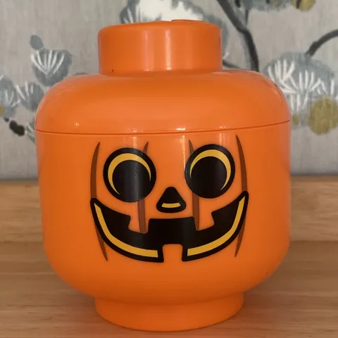 LEGO Orange Pumpkin Minifigure Head Storage Container, Plastic 4.5 in