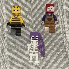 Lego Minecraft Minifigure Lot Alex Farmhand, Bumblebee, Skeleton