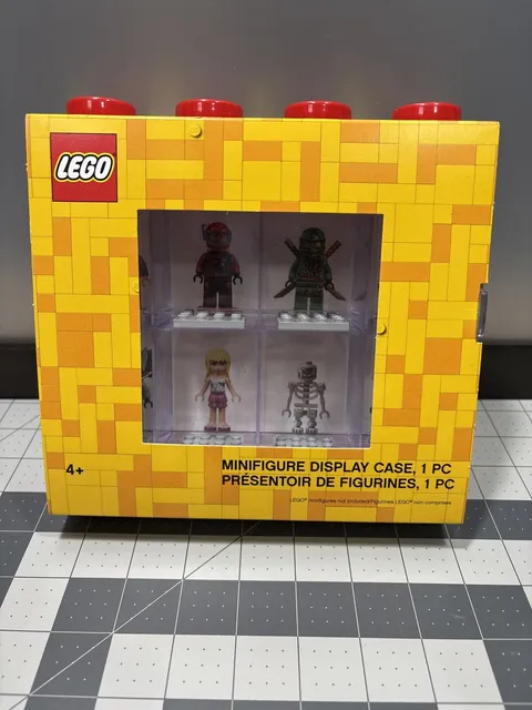 LEGO Clear Display Case 8x Mini Figure Storage Red Stackable Top Gray Bases NEW