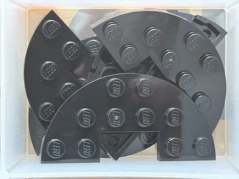 LEGO Parts - Black Plate, Round Half 3 x 6 with 1 x 2 Cutout - No 18646 - QTY 5