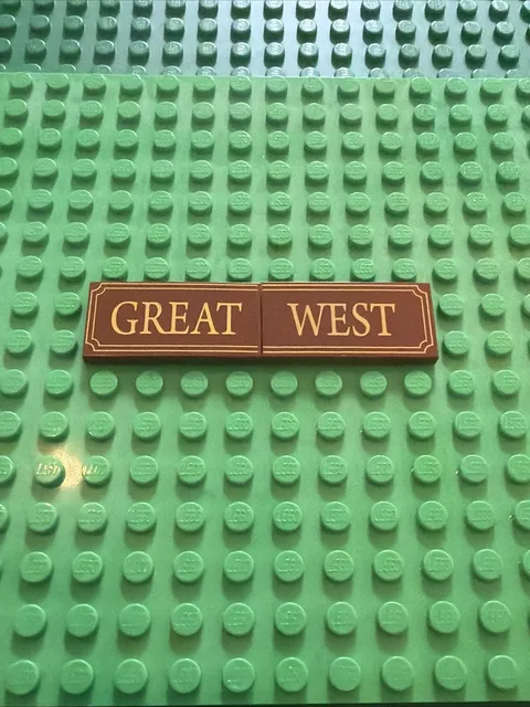 LEGO Printed Tile 2x4 Set Brown GREAT WEST Train Signs Hotel Western Cowboy 7597