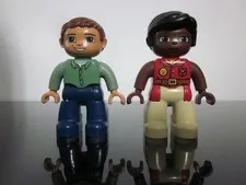 Lego Duplo Figure African American Woman Caucasian Man Black Brown Hair Lot