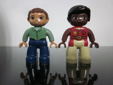 Lego Duplo Figure African American Woman Caucasian Man Black Brown Hair Lot