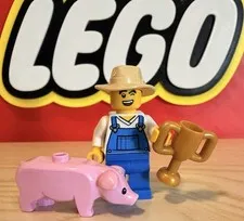 Lego Pig Show Champion Minifigure With Prized Pig & Accessory