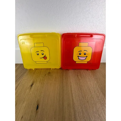 LEGO Minifigure Head Storage Case Gently Used Lot of 2 Red Yellow
