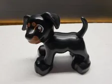 LEGO Duplo Black Dog Mini-Figure Rottweiler Puppy #130J4 with Brown Face Spots