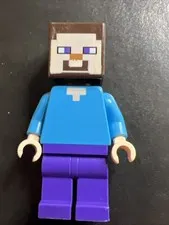 LEGO min009 Steve (Light Nougat) - Dark Purple Legs Minecraft Minifigure