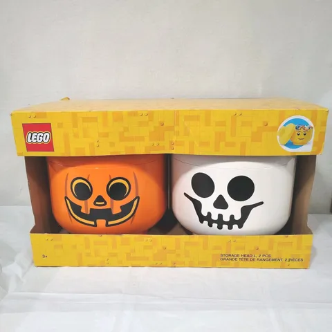 Lego Halloween Storage Heads LARGE 2 pc Pumpkin Skeleton Limited Edition New