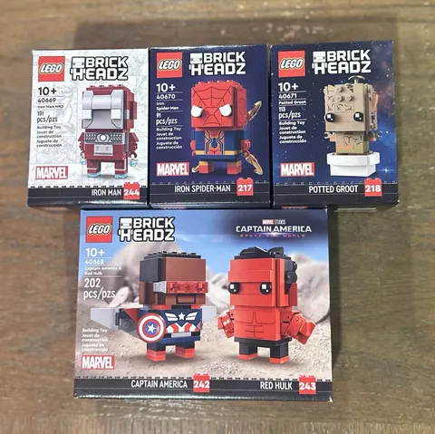 Lego Marvel Brickheadz Lot See Images Spiderman Iron Man Groot Red Hulk Cap